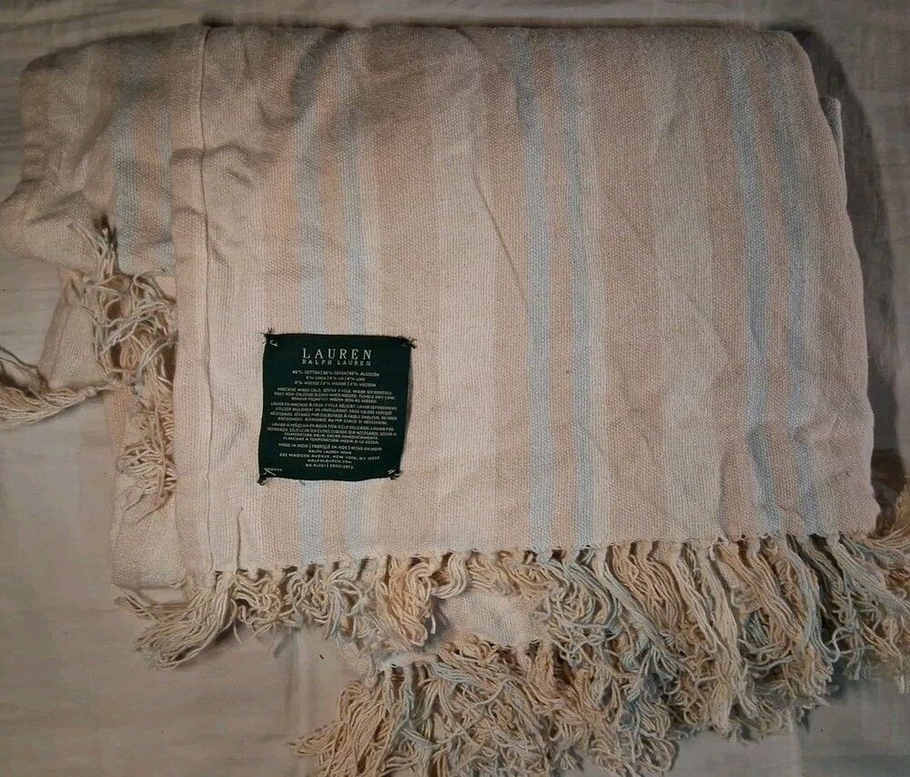 Ralph Lauren LRL Throw Blanket 92% Cotton USA 72"x54" Vintage